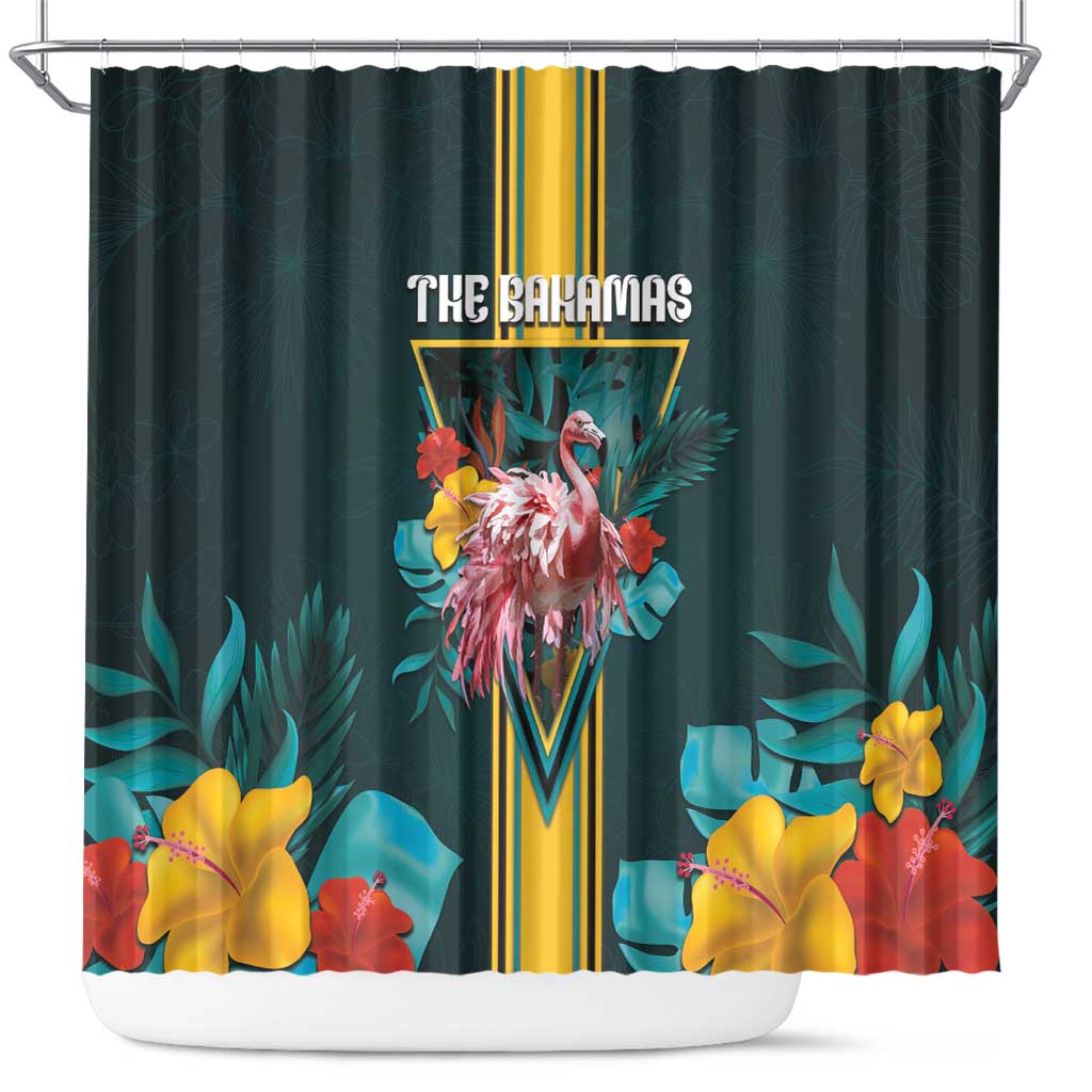 The Bahamas Shower Curtain The Flamingo Tropical Flowers - Wonder Print Shop