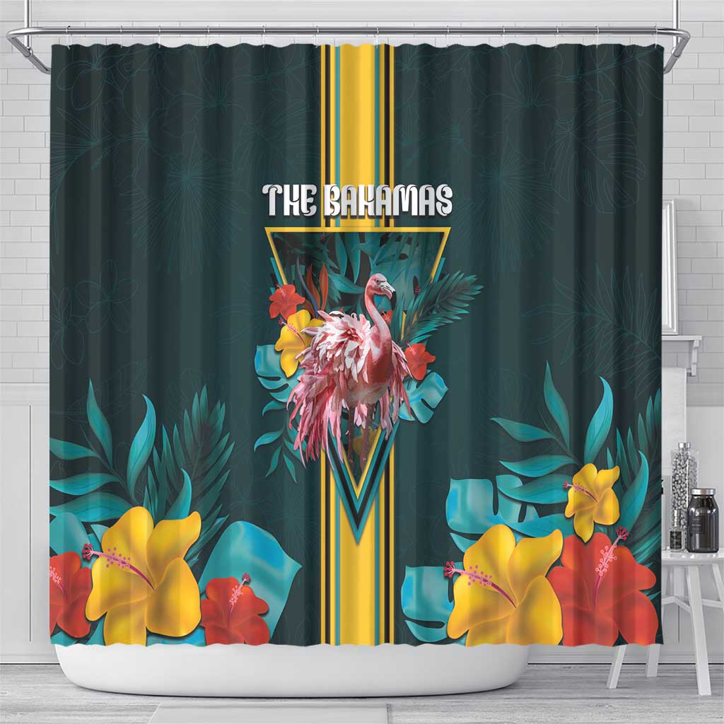 The Bahamas Shower Curtain The Flamingo Tropical Flowers - Wonder Print Shop