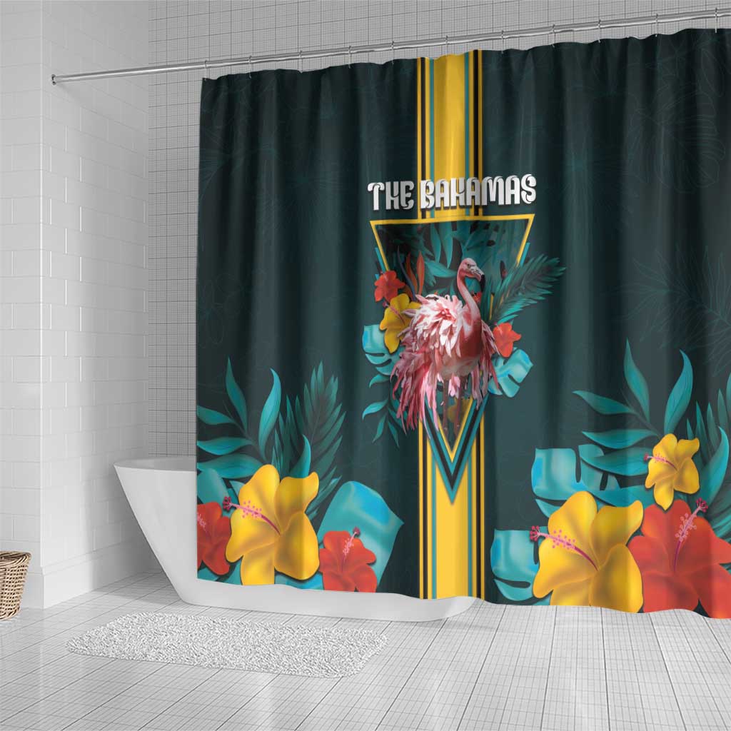The Bahamas Shower Curtain The Flamingo Tropical Flowers - Wonder Print Shop