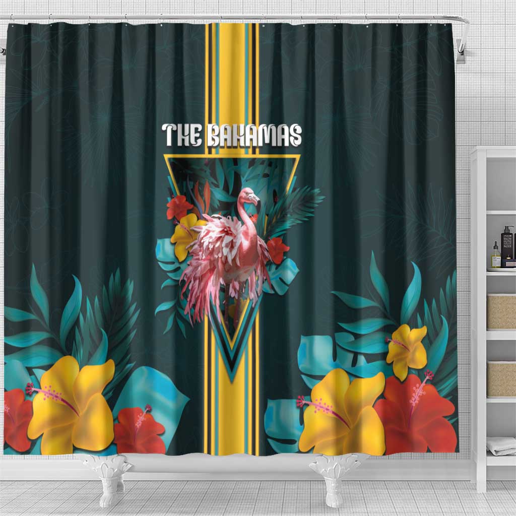 The Bahamas Shower Curtain The Flamingo Tropical Flowers - Wonder Print Shop