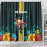 The Bahamas Shower Curtain The Flamingo Tropical Flowers - Wonder Print Shop