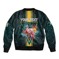 Personalized The Bahamas Sleeve Zip Bomber Jacket The Flamingo Tropical Flowers - Wonder Print Shop
