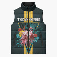 Personalized The Bahamas Sleeveless Puffer Jacket The Flamingo Tropical Flowers - Wonder Print Shop