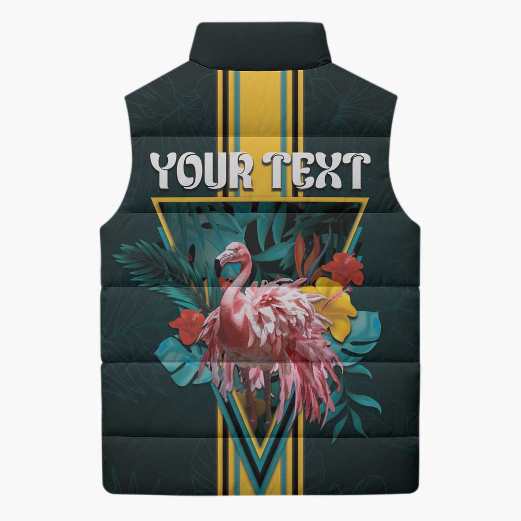 Personalized The Bahamas Sleeveless Puffer Jacket The Flamingo Tropical Flowers - Wonder Print Shop