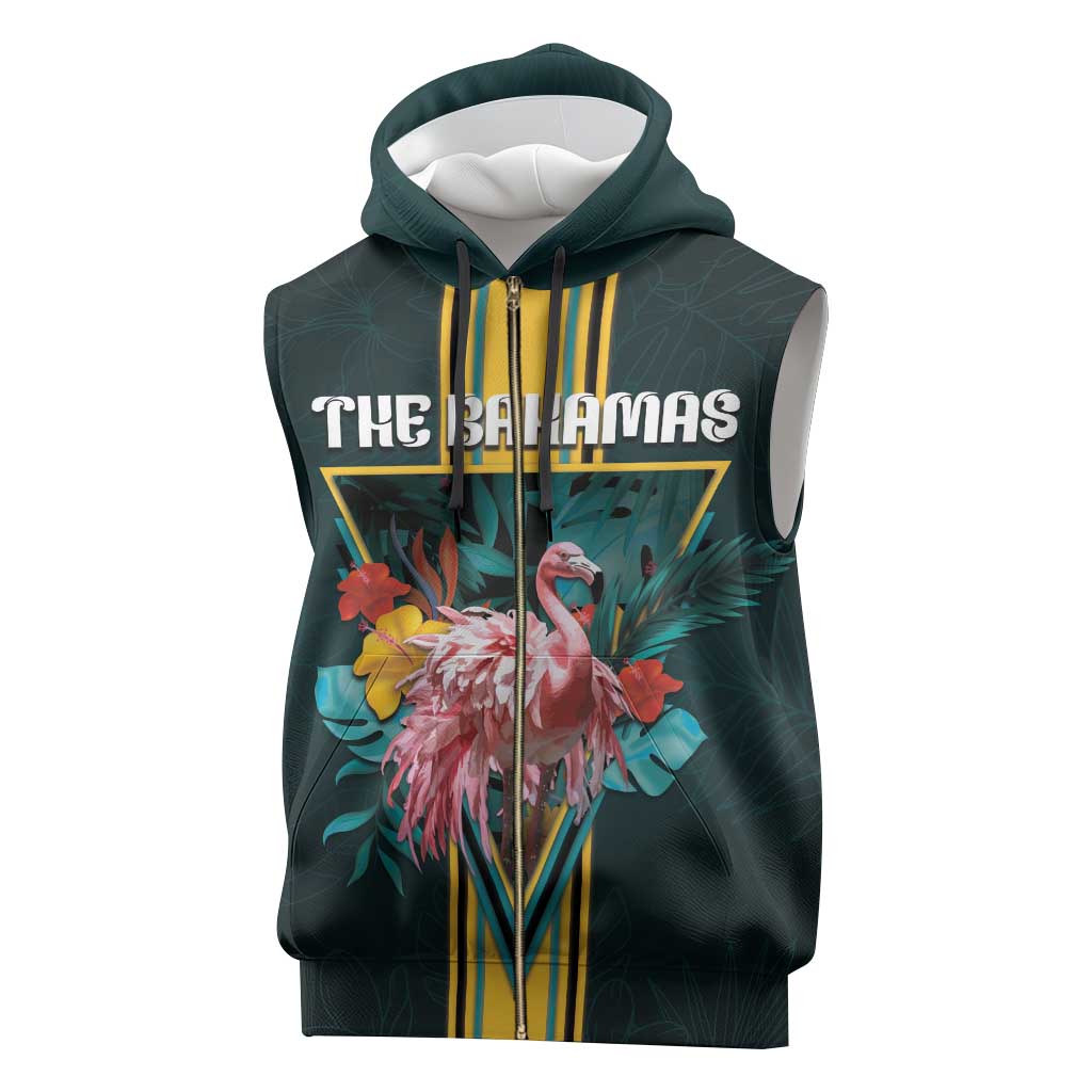 Personalized The Bahamas Sleeveless Zip Hoodie The Flamingo Tropical Flowers - Wonder Print Shop