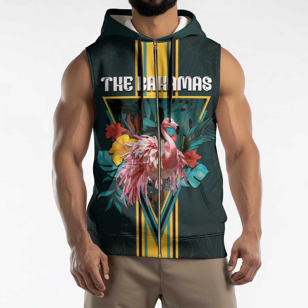 Personalized The Bahamas Sleeveless Zip Hoodie The Flamingo Tropical Flowers - Wonder Print Shop