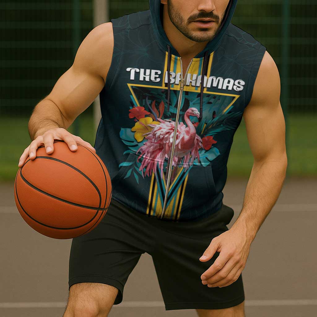 Personalized The Bahamas Sleeveless Zip Hoodie The Flamingo Tropical Flowers - Wonder Print Shop