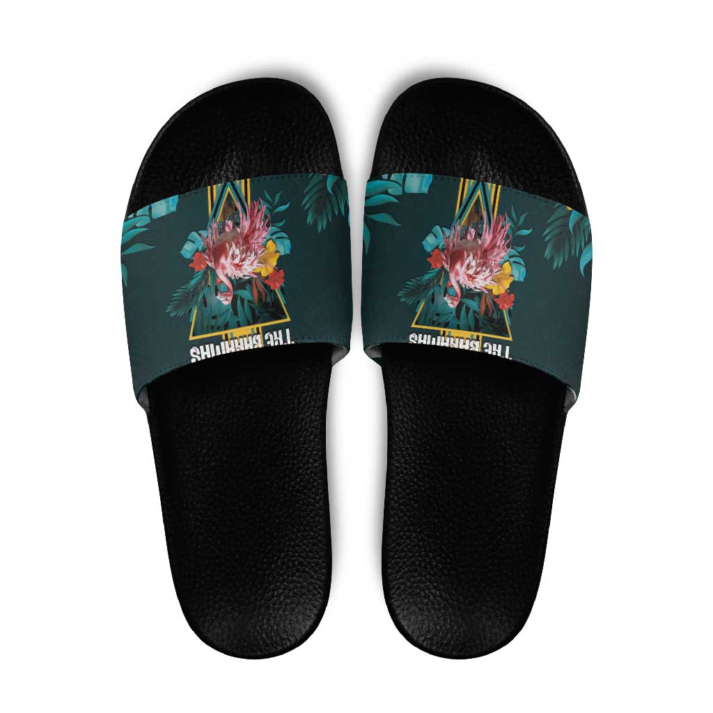 The Bahamas Slide Sandals The Flamingo Tropical Flowers - Wonder Print Shop