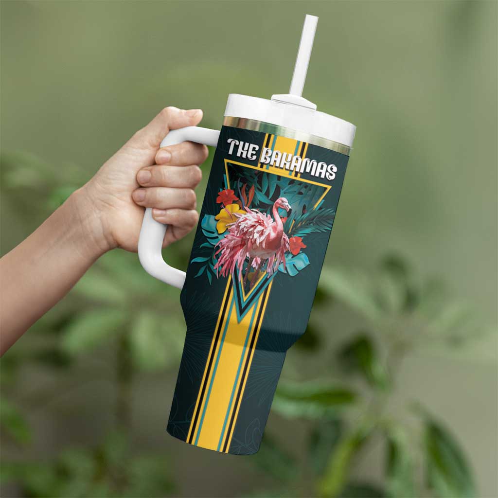 Personalized The Bahamas Tumbler With Handle The Flamingo Tropical Flowers - Wonder Print Shop