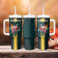 Personalized The Bahamas Tumbler With Handle The Flamingo Tropical Flowers - Wonder Print Shop