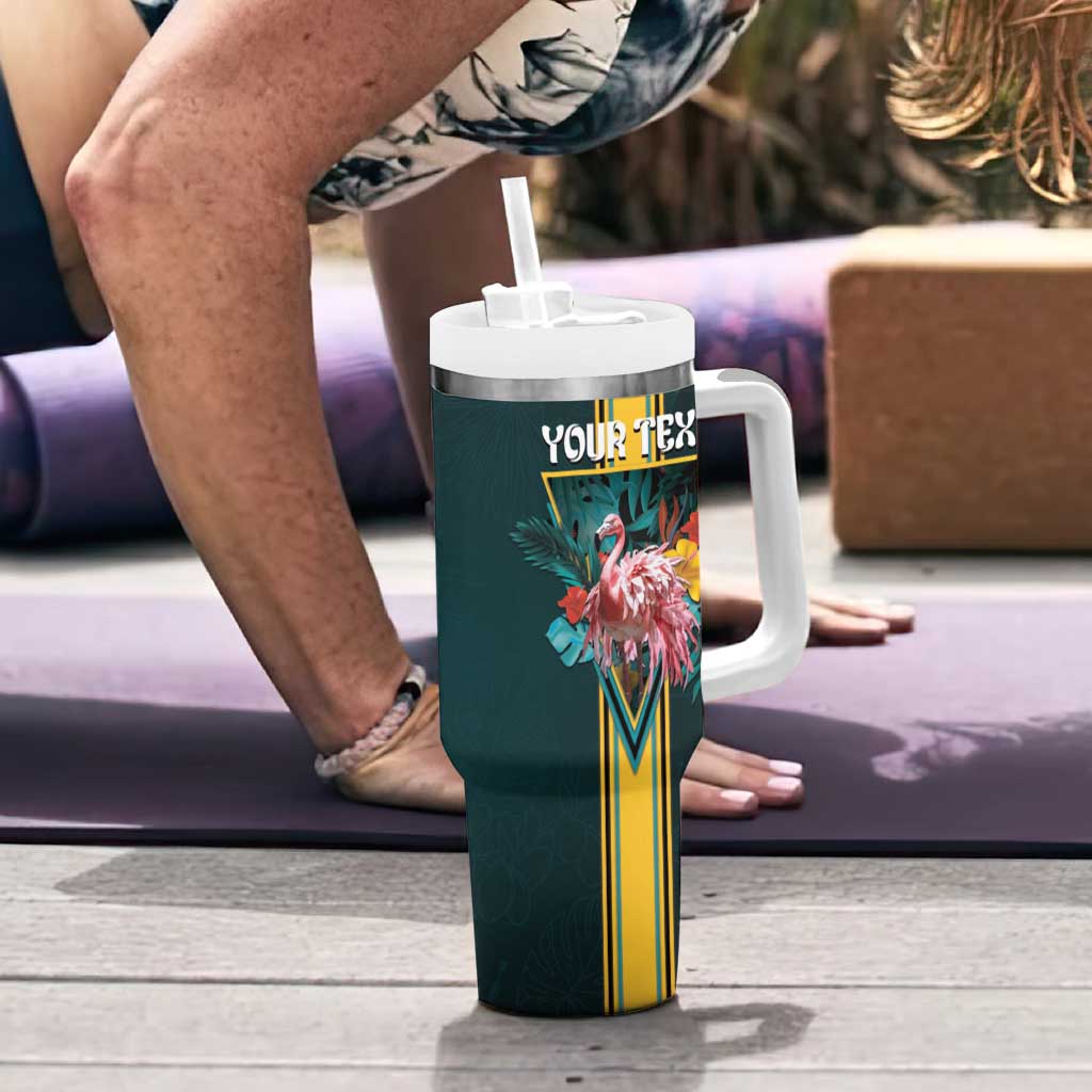 Personalized The Bahamas Tumbler With Handle The Flamingo Tropical Flowers - Wonder Print Shop