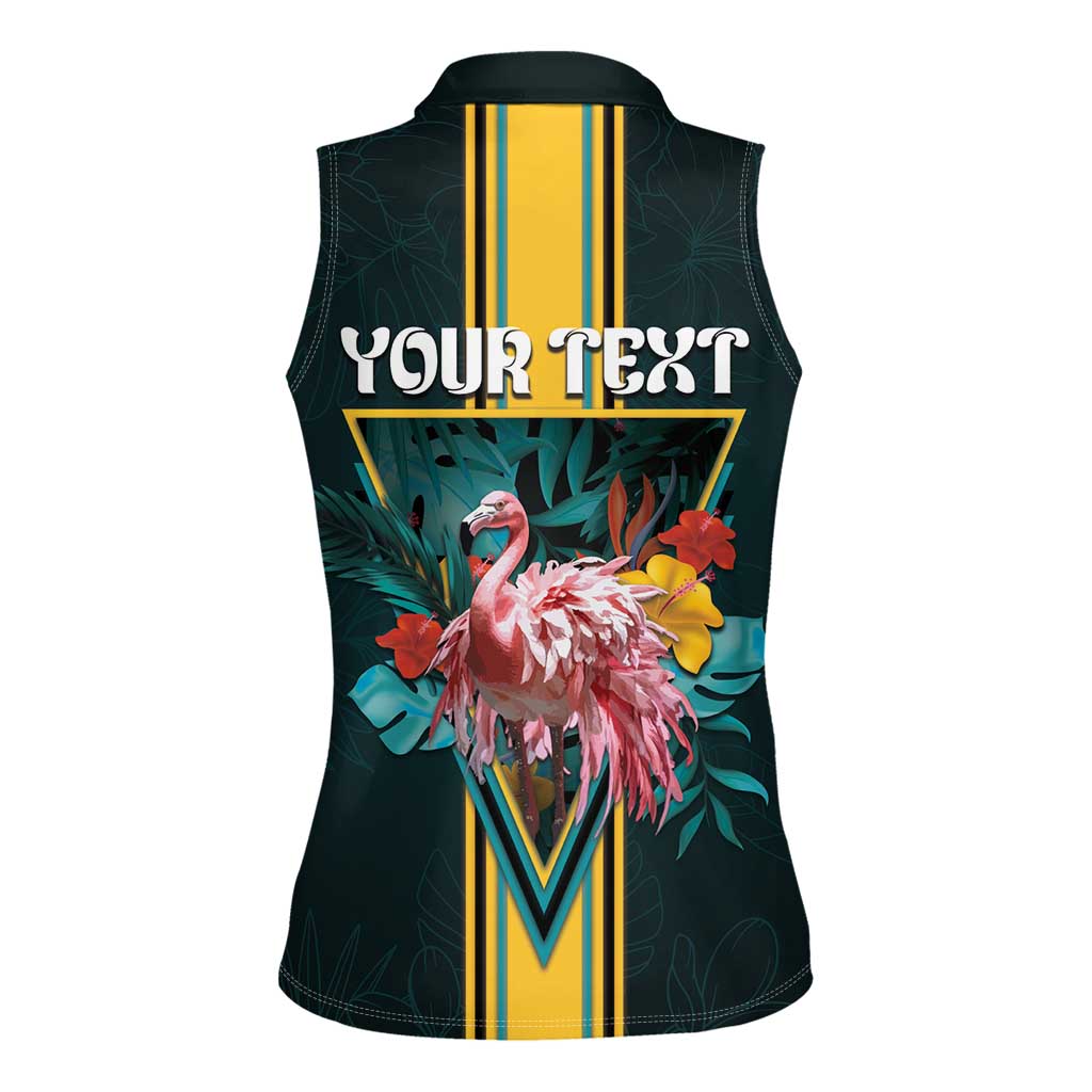 Personalized The Bahamas Women Sleeveless Polo Shirt The Flamingo Tropical Flowers - Wonder Print Shop