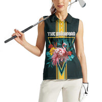 Personalized The Bahamas Women Sleeveless Polo Shirt The Flamingo Tropical Flowers - Wonder Print Shop