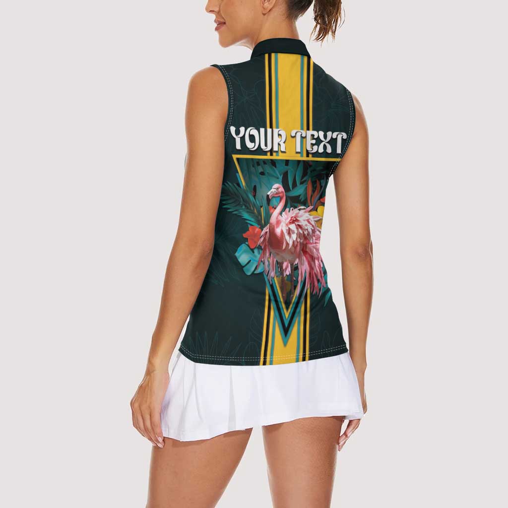 Personalized The Bahamas Women Sleeveless Polo Shirt The Flamingo Tropical Flowers - Wonder Print Shop