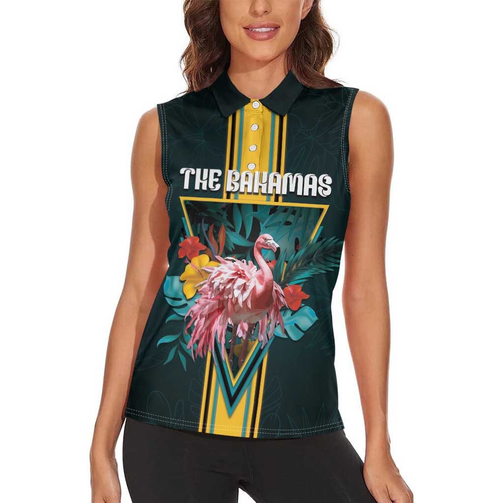 Personalized The Bahamas Women Sleeveless Polo Shirt The Flamingo Tropical Flowers - Wonder Print Shop