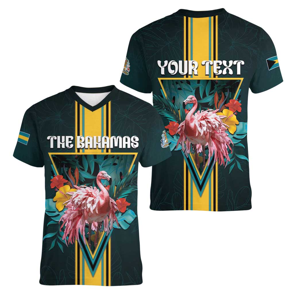 Personalized The Bahamas Women V-Neck T-Shirt The Flamingo Tropical Flowers - Wonder Print Shop