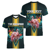 Personalized The Bahamas Women V-Neck T-Shirt The Flamingo Tropical Flowers - Wonder Print Shop
