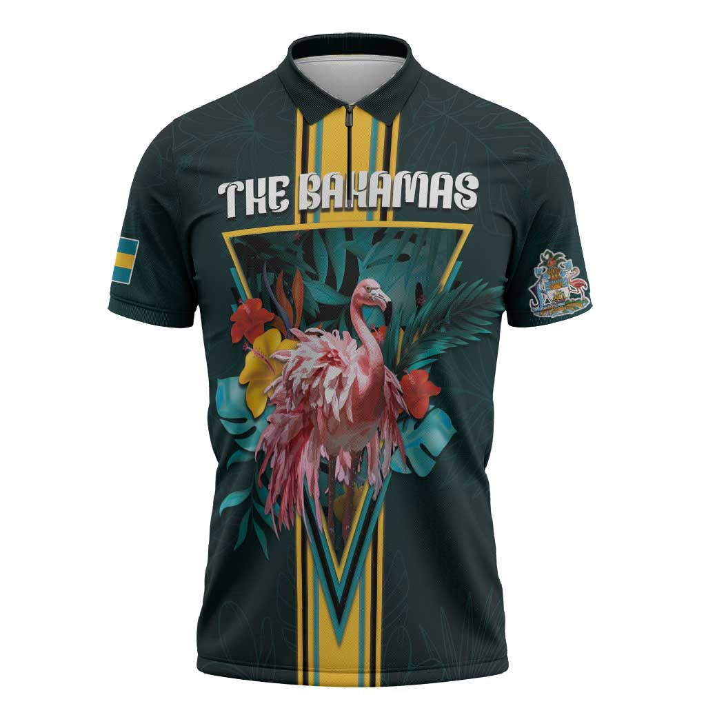 Personalized The Bahamas Zipper Polo Shirt The Flamingo Tropical Flowers - Wonder Print Shop