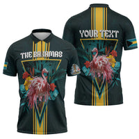 Personalized The Bahamas Zipper Polo Shirt The Flamingo Tropical Flowers - Wonder Print Shop