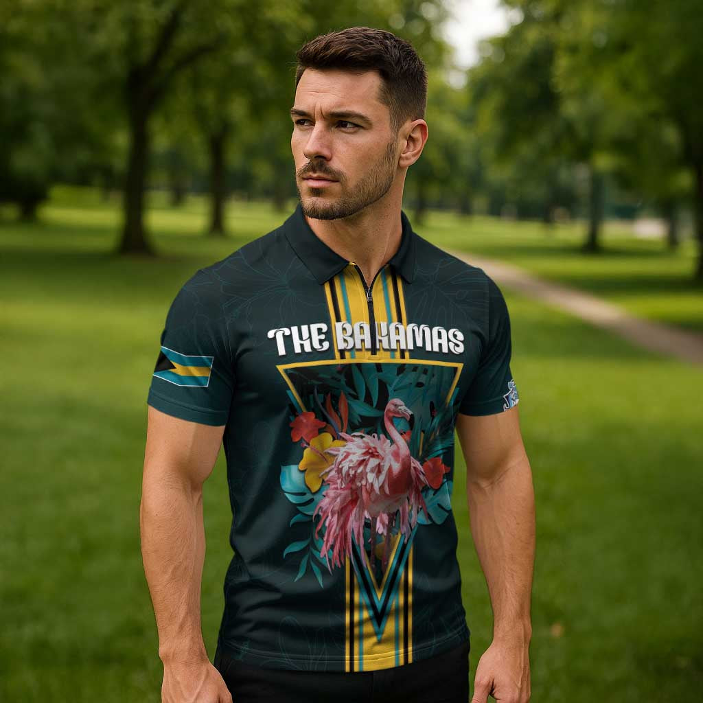 Personalized The Bahamas Zipper Polo Shirt The Flamingo Tropical Flowers - Wonder Print Shop