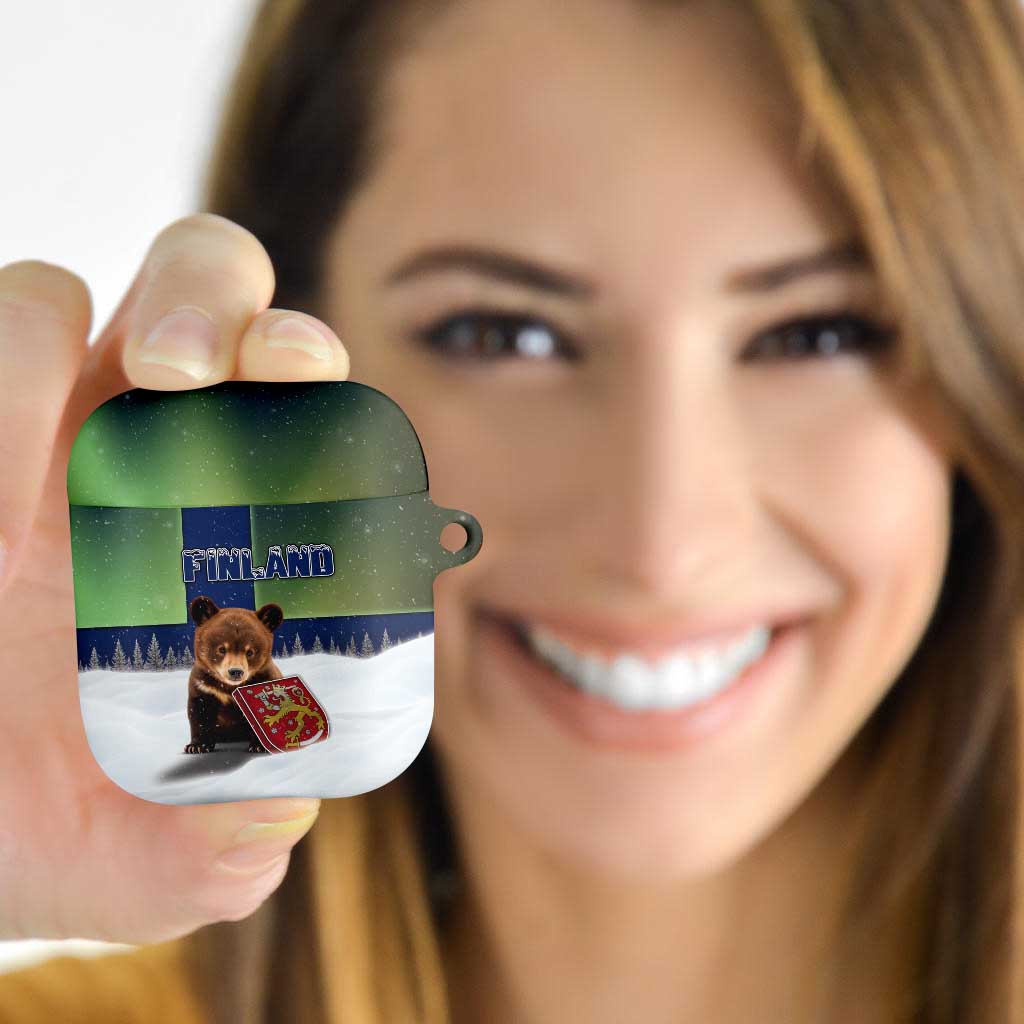 Finland AirPods Case Brown Bear With Symbol Under The Aurora Sky - Wonder Print Shop