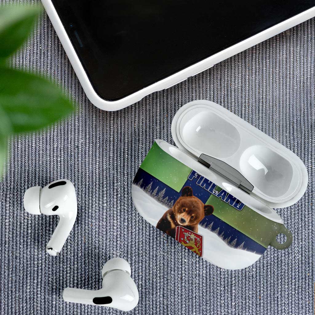 Finland AirPods Case Brown Bear With Symbol Under The Aurora Sky - Wonder Print Shop