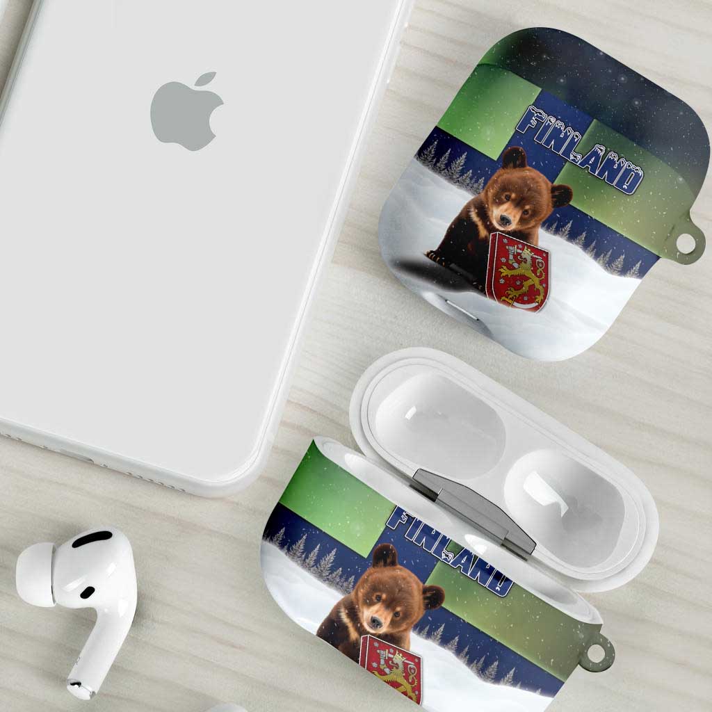 Finland AirPods Case Brown Bear With Symbol Under The Aurora Sky - Wonder Print Shop