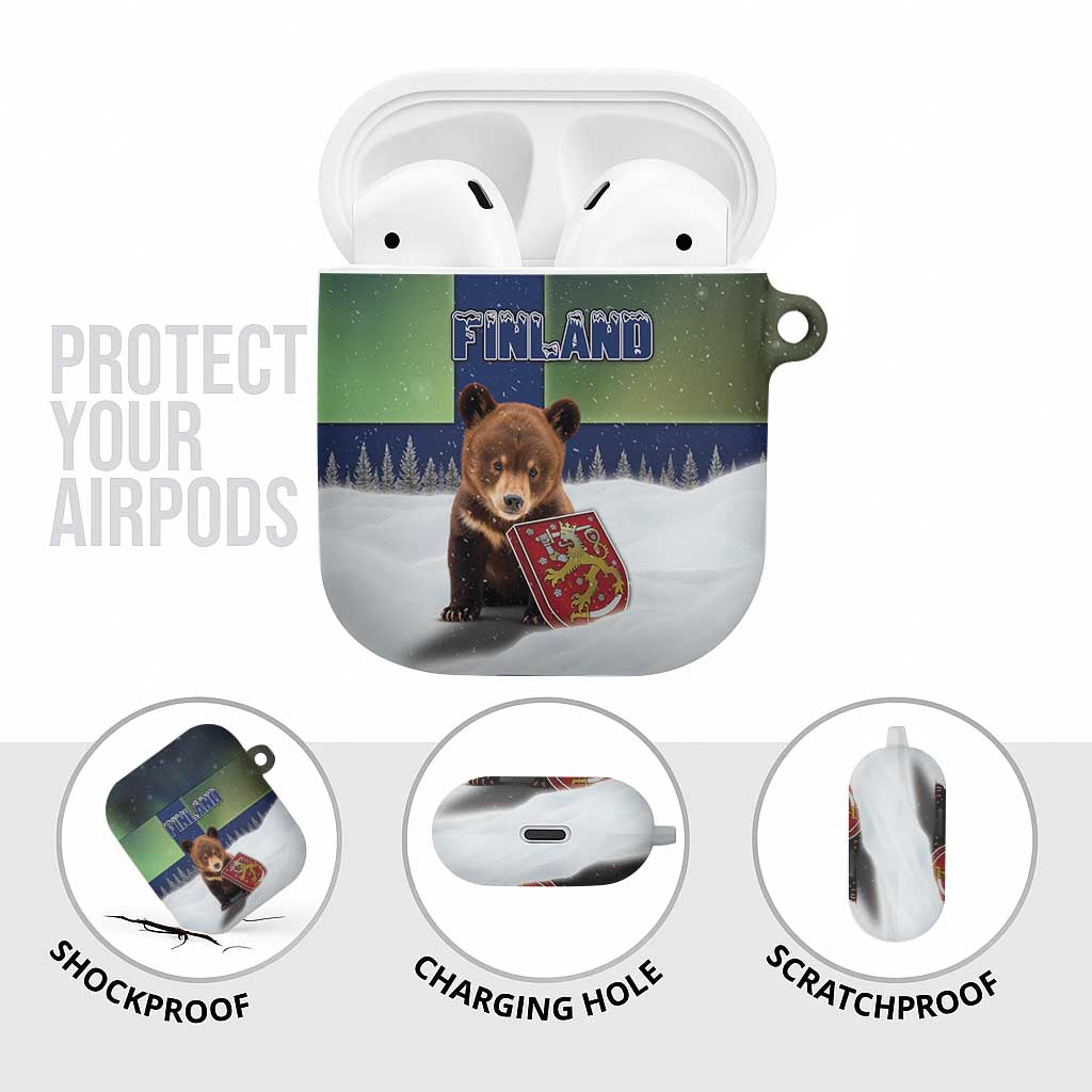 Finland AirPods Case Brown Bear With Symbol Under The Aurora Sky - Wonder Print Shop