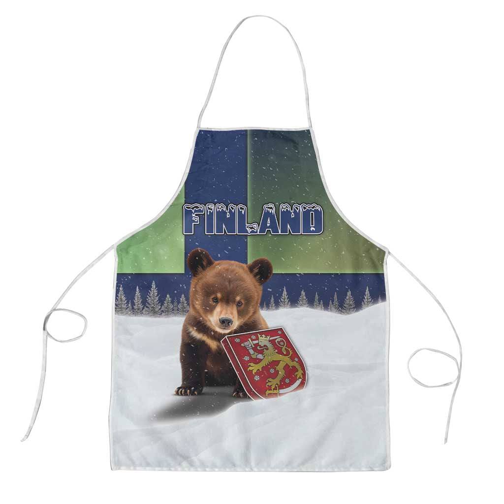 Finland Apron Brown Bear With Symbol Under The Aurora Sky - Wonder Print Shop