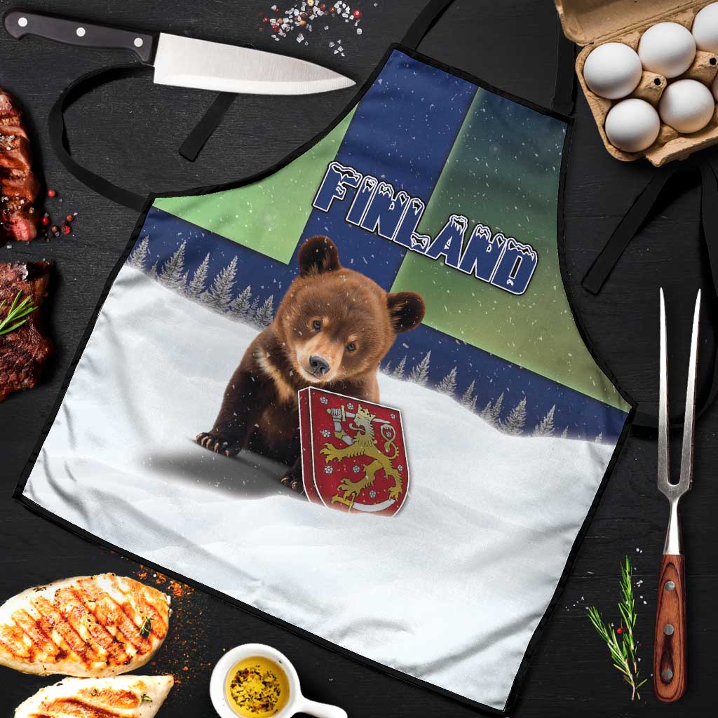 Finland Apron Brown Bear With Symbol Under The Aurora Sky - Wonder Print Shop