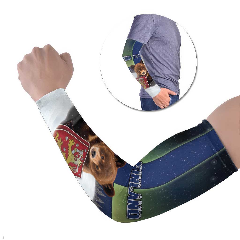 Finland Arm Sleeves Brown Bear With Symbol Under The Aurora Sky - Wonder Print Shop