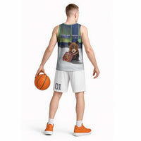 Personalized Finland Basketball Jersey Brown Bear With Symbol Under The Aurora Sky - Wonder Print Shop
