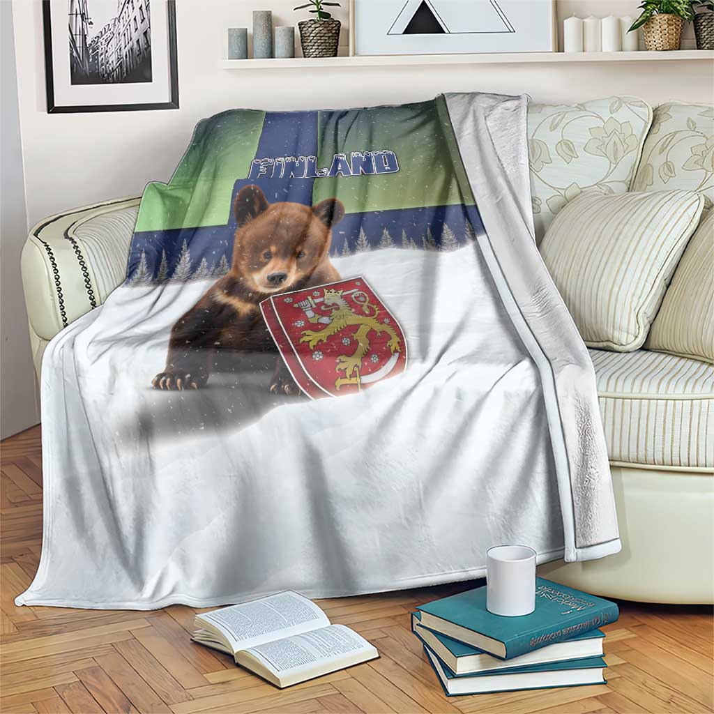 Finland Blanket Brown Bear With Symbol Under The Aurora Sky - Wonder Print Shop