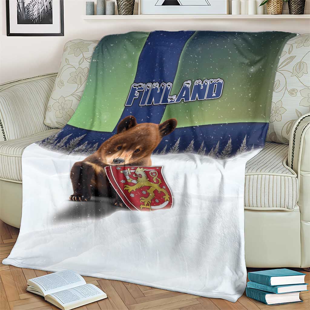 Finland Blanket Brown Bear With Symbol Under The Aurora Sky - Wonder Print Shop