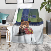 Finland Blanket Brown Bear With Symbol Under The Aurora Sky - Wonder Print Shop