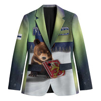 Personalized Finland Blazer Brown Bear With Symbol Under The Aurora Sky - Wonder Print Shop