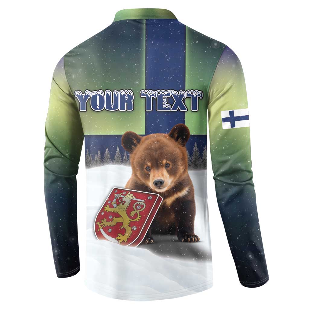 Personalized Finland Button Sweatshirt Brown Bear With Symbol Under The Aurora Sky - Wonder Print Shop