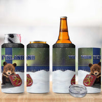 Personalized Finland 4 in 1 Can Cooler Tumbler Brown Bear With Symbol Under The Aurora Sky - Wonder Print Shop
