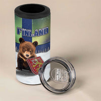 Personalized Finland 4 in 1 Can Cooler Tumbler Brown Bear With Symbol Under The Aurora Sky - Wonder Print Shop