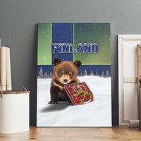 Finland Canvas Wall Art Brown Bear With Symbol Under The Aurora Sky - Wonder Print Shop