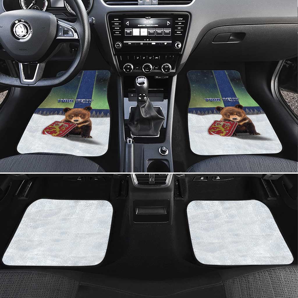 Finland Car Mats Brown Bear With Symbol Under The Aurora Sky - Wonder Print Shop