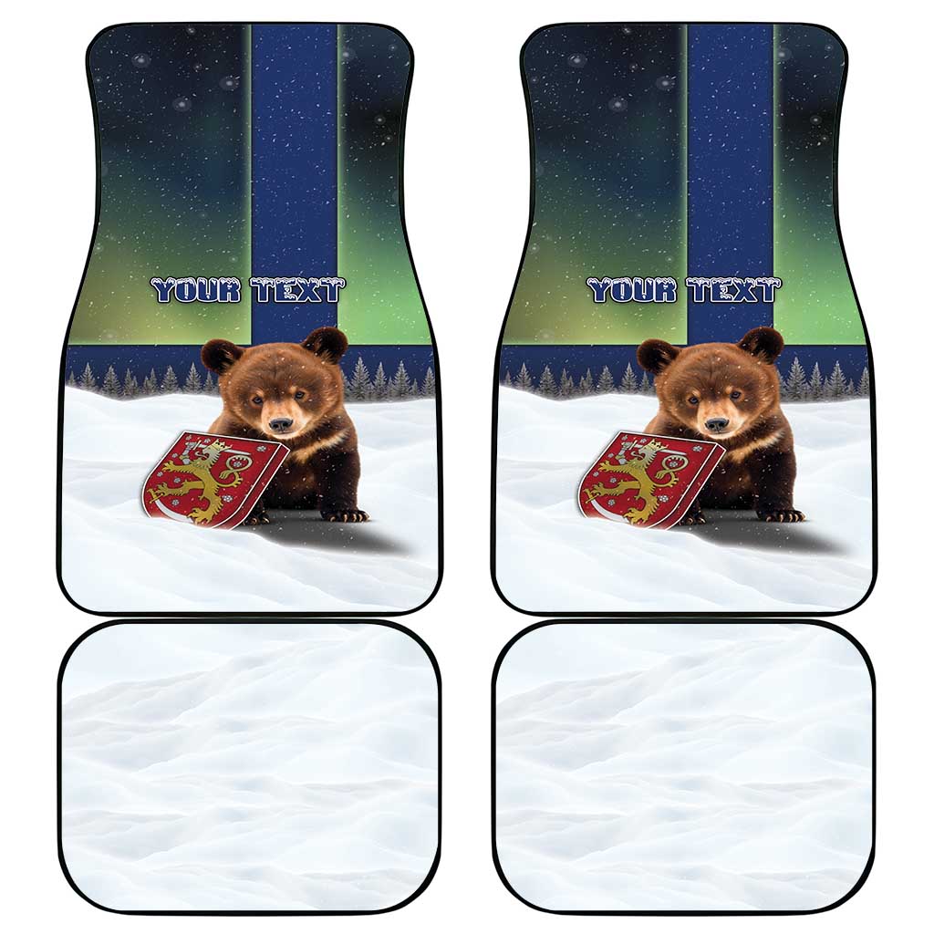 Finland Car Mats Brown Bear With Symbol Under The Aurora Sky - Wonder Print Shop