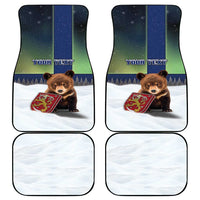 Finland Car Mats Brown Bear With Symbol Under The Aurora Sky - Wonder Print Shop