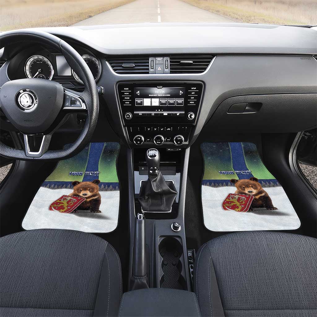 Finland Car Mats Brown Bear With Symbol Under The Aurora Sky - Wonder Print Shop