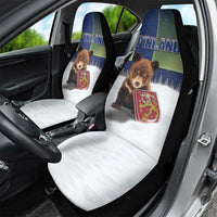 Finland Car Seat Cover Brown Bear With Symbol Under The Aurora Sky - Wonder Print Shop