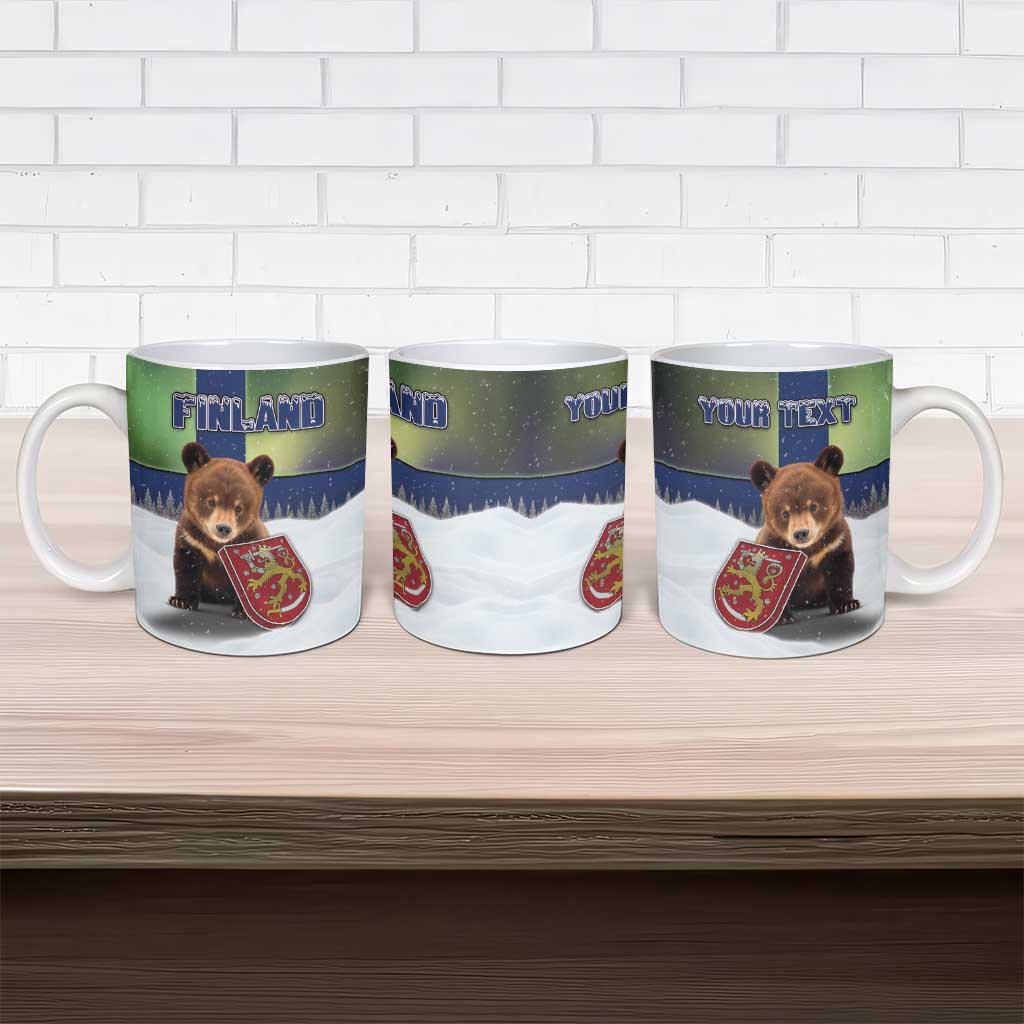 Personalized Finland Ceramic Mug Brown Bear With Symbol Under The Aurora Sky - Wonder Print Shop