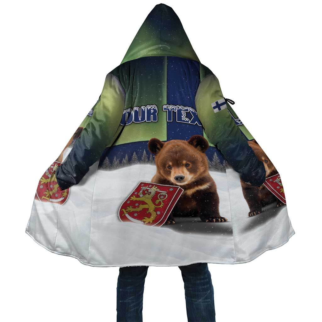 Personalized Finland Cloak Brown Bear With Symbol Under The Aurora Sky - Wonder Print Shop