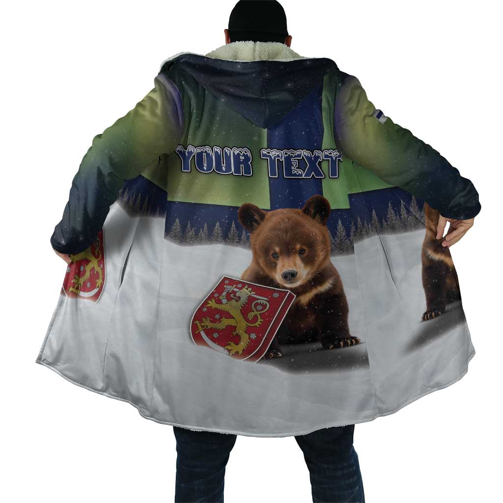 Personalized Finland Cloak Brown Bear With Symbol Under The Aurora Sky - Wonder Print Shop