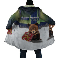 Personalized Finland Cloak Brown Bear With Symbol Under The Aurora Sky - Wonder Print Shop