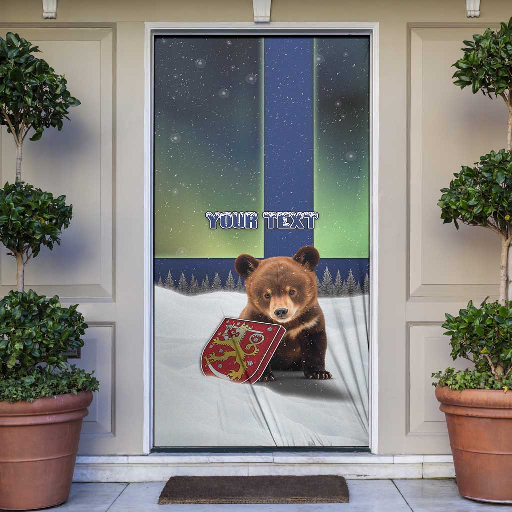 Finland Door Cover Brown Bear With Symbol Under The Aurora Sky - Wonder Print Shop